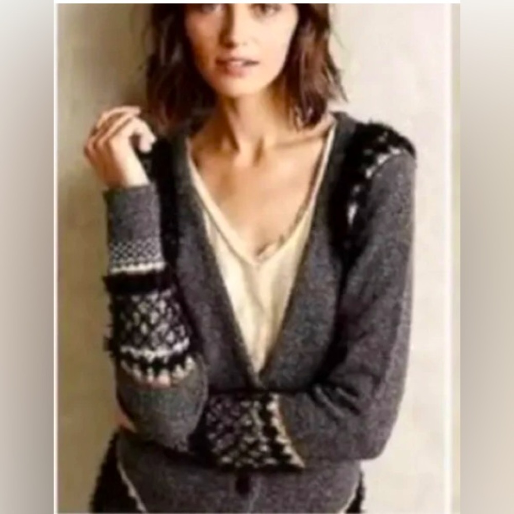 Anthropologie “Sleeping on Snow” Wool Blend Cardigan, Sz. S, Gray/Black